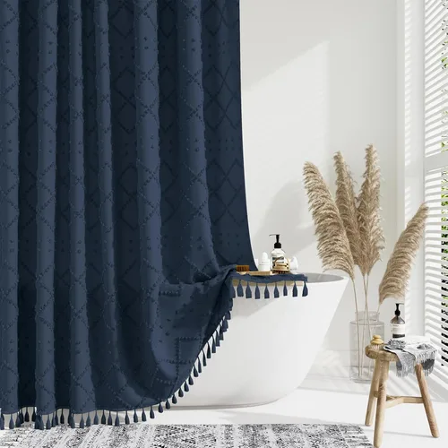 Vista 15 de Dynamene Cortina de ducha de 78 pulgadas de largo, cortinas de ducha bohemias geométricas a rayas para decoración de baño, juego de cortina de ducha