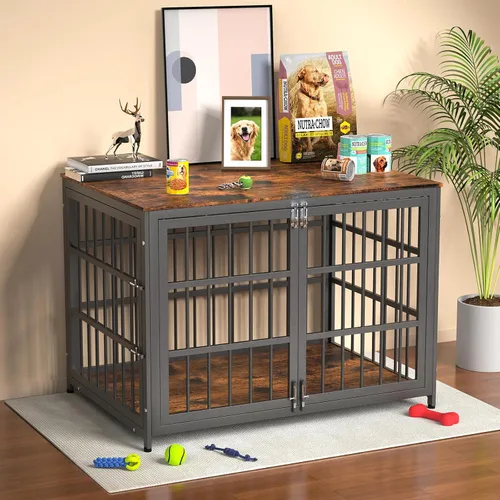 Vista 13 de Mueble jaula para perros de servicio pesado, varios tamaños y colores opcionales, jaula indestructible para perros de alta ansiedad con mesa