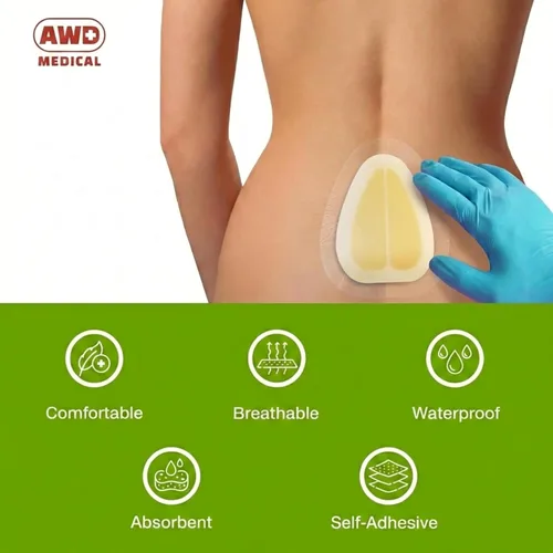 Vista 5 de Sacrum - Apósito de espuma de silicona hidrocoloide con borde (6 x 7 pulgadas), impermeable, transpirable, alta absorción para heridas de exudado