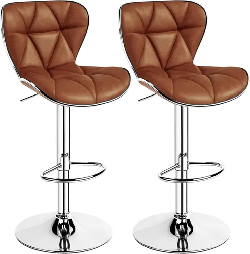 Vista 12 de Yaheetech Juego de 2 taburetes de bar, taburetes de bar ajustables de piel sintética con respaldo de concha, sillas de bar con reposapiés para Negro