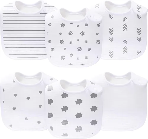Vista 12 de Paquete de 6 baberos de muselina unisex para bebés, absorbentes, suaves y lindos para bebés niños y niñas, 100% algodón
