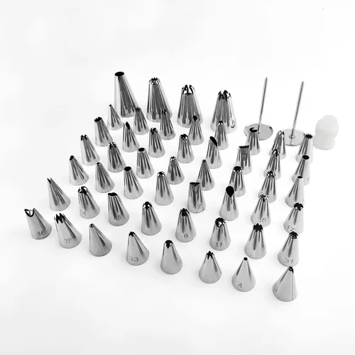 Vista 4 de Kit de decoración de pasteles para principiantes, 52 puntas de glaseado numeradas con tabla de patrones, 2 clavos de flores y 1 acoplador. Juego