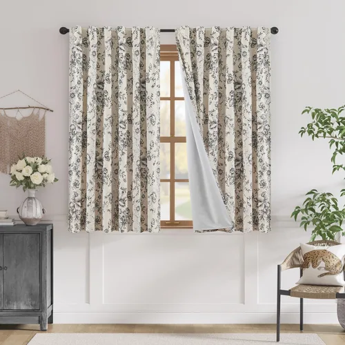 Vista 83 de JINCHAN Cortinas de mezcla de lino con flores para sala de campo francés, cortinas para sala de estar de 84 pulgadas de largo, cortinas impresas