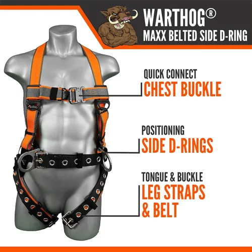 Vista 3 de Malta Dynamics Warthog MAXX - Arnés de seguridad para protección contra caídas con cinturón de seguridad extraíble, arnés de cuerpo completo