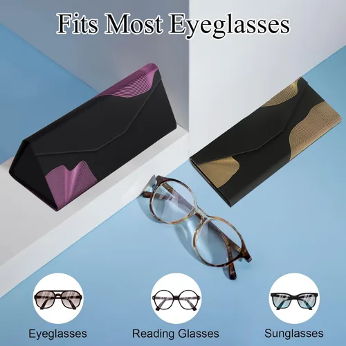 Vista 6 de RayLove Glasses Case,Foldable Glass Case Magnetic Folding Hard Shell Sunglass Case for Sunglasses Eyeglasses Reading Glass