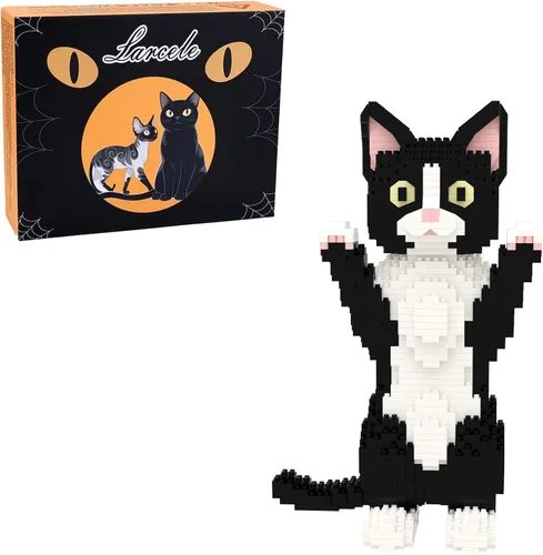 Vista 23 de Larcele Juego de mini bloques de construcción para gatos, ladrillos de juguete de construcción 3D para bricolaje, 1390 piezas KLJM-05