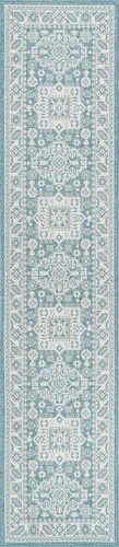 Vista 366 de Unique Loom Outdoor Aztec Collection Alfombra de área - Chalca (10 pies, redonda, azul/marfil)