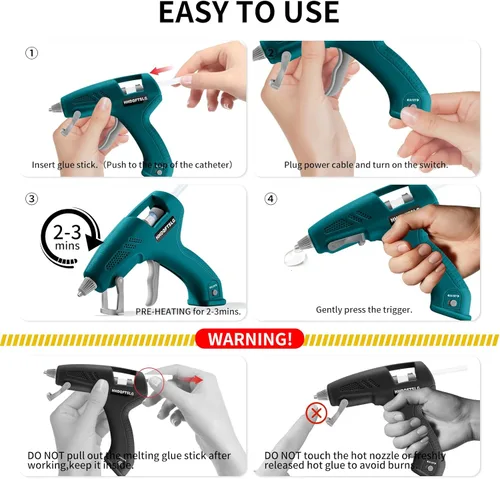 Vista 4 de Pistola de pegamento caliente inalámbrica con 30 barras de pegamento premium, pistola de pegamento inalámbrica de 20 W, precalentamiento rápido