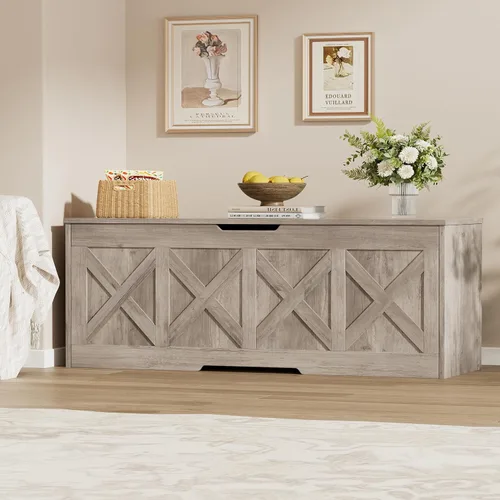 Cofre de almacenamiento de madera extragrande de 47.2 pulgadas Gris beige