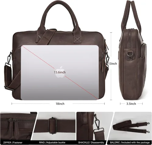 Vista 3 de Blofinche Genuine Leather laptop briefcase 18 inch Computer Messenger shouledr work handbag Satchel bags