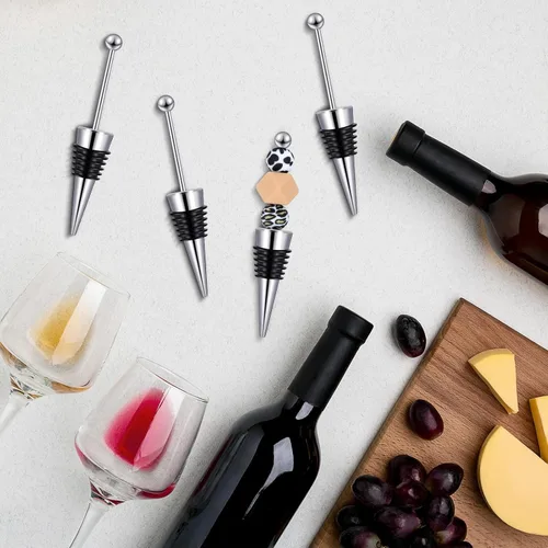 Vista 7 de Kosiz 20 tapones de vino con cuentas para botellas, tapones decorativos con cuentas para botellas de vino, tapón de aleación reutilizable