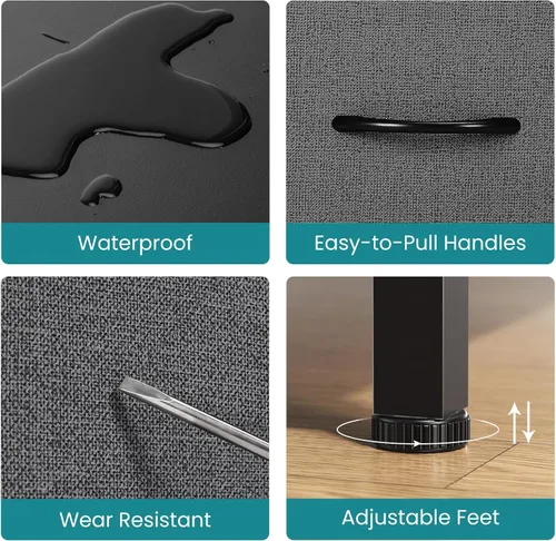 Vista 43 de OLIXIS Cómoda de 5 cajones para dormitorio, torre de almacenamiento de tela para sala de estar, entrada, marco de acero resistente, parte superior