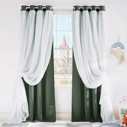 Vista 50 de PONY DANCE Cortinas Opacas con Superposición de Gasa, Cortinas de Doble Capa con Aislamiento Térmico Mix & Match para Oscurecer Habitaciones
