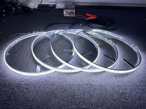 Vista 3 de FIA 17.5 pulgadas Super brillante blanco puro color sólido doble fila LED anillo de rueda luces interruptor/control remoto Ctrl luces LED llanta luz