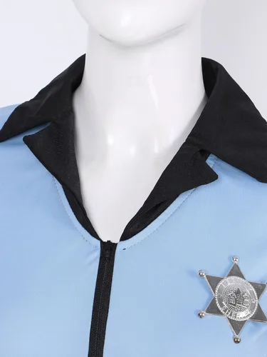 Vista 6 de Disfraz de oficial de policía para mujer, disfraz de policía para cosplay Azul