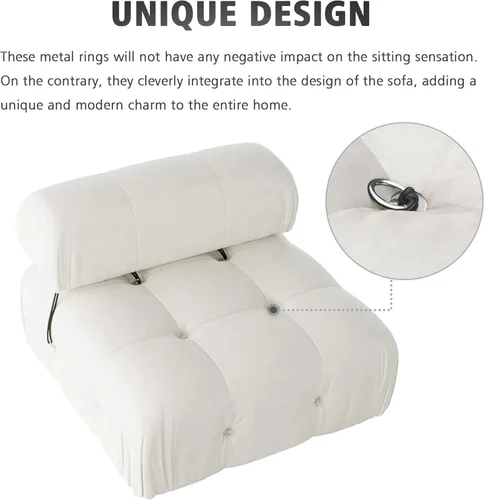 Vista 3 de Sofá modular seccional, sofá de terciopelo, asiento medio, beige