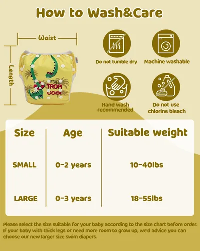 Vista 94 de Alva, Pañales de bebé para nadar, paquete de 2 unidades, talle único, reutilizable, lavable y ajustable de 0 a 36 meses. Tamaño de 10 a 40 lbs