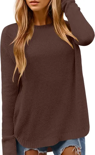 Vista 21 de DB MOON Suéter de Punto de Manga Larga con Cuello Redondo para Mujer 2025 Ajuste Holgado Suave Sólido Pullover Beige