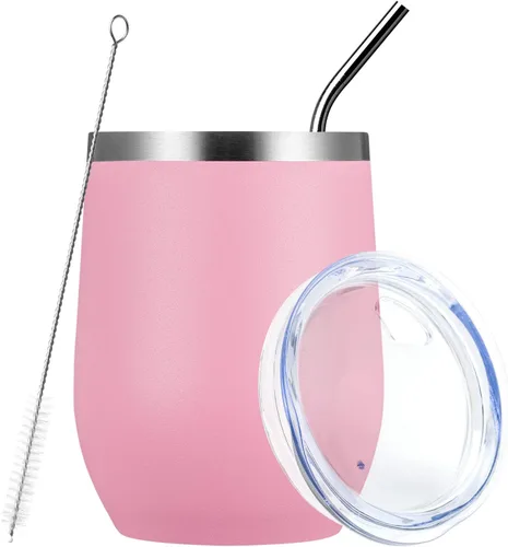 Vista 13 de MEWAY Vaso de vino sin tallo de 12 onzas con tapa, vaso de viaje de acero inoxidable con aislamiento de doble pared al vacío con popote, para Negro