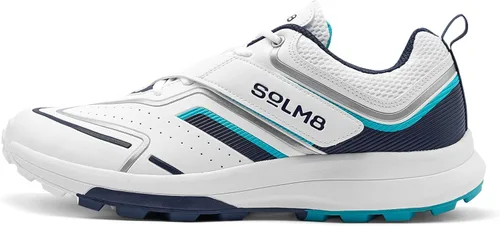 SOLM8-Cricket Shoes for Men Rubber Spikes, All Round Performance Footwear for Turf & Grass (Available in Blue Red and Navy Teal)