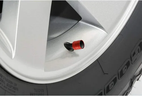 Vista 2 de iPick Image para Dodge SRT Hellcat en negro sobre rojo aluminio estilo cilindro válvula de neumático tapas