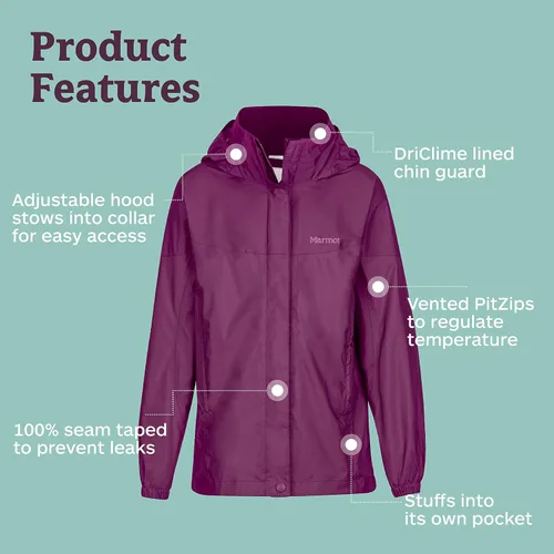 Vista 4 de MARMOT Chaqueta impermeable Precip Eco para niños, 100% reciclada, transpirable, ligera, plegable