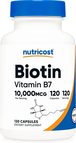 Nutricost Biotina (Vitamina B7) 10,000 mcg (10 mg), 120 cápsulas - Vegano, Sin gluten, Sin OMG