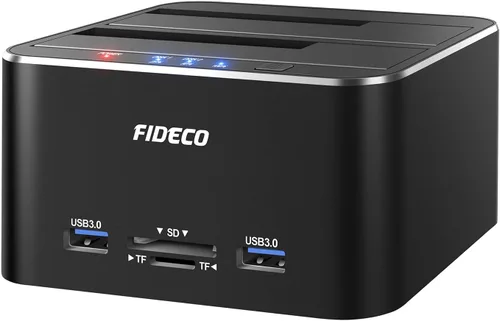 FIDECO Estación de acoplamiento para disco duro, USB 3.0 Estaciones de acoplamiento de disco duro de aluminio 2.5"/3.5" SATA HDD SSD, lector de