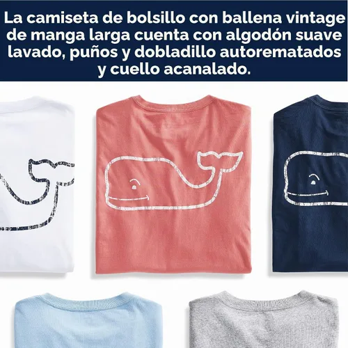 Vista 6 de vineyard vines Camiseta de manga larga con bolsillo vintage Whale para hombre Brezo gris