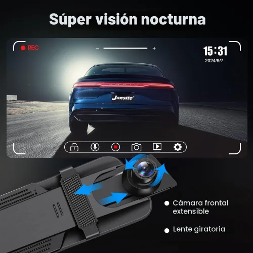 Vista 4 de Espejo retrovisor mejorado de 10 pulgadas, cámara de salpicadero frontal y trasera, cámara de respaldo de 1080P, pantalla táctil completa