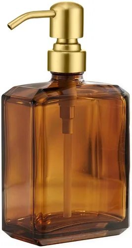 Vista 13 de Dispensador de jabón de vidrio ámbar rectangular, bomba negra, 13.5 Botella ámbar con bomba negra