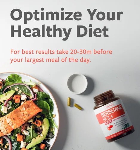 Vista 3 de Suplemento de berberina (sin OMG y vegetariano) Berberina HCL Plus Cápsulas de extracto de hoja de banaba y melón amargo - Berberina 500 mg cada
