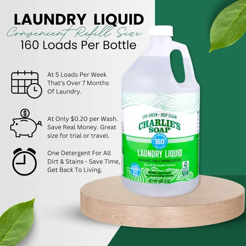 Vista 5 de Charlie's Soap Detergente líquido para ropa sin fragancia, 160 cargas (128 onzas, 1 paquete)