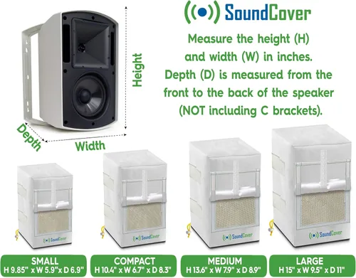Vista 6 de Dos cubiertas blancas impermeables 600D para altavoces montados en soporte C - Compatible con Yamaha NS-AW150, Polk Audio Atrium 5