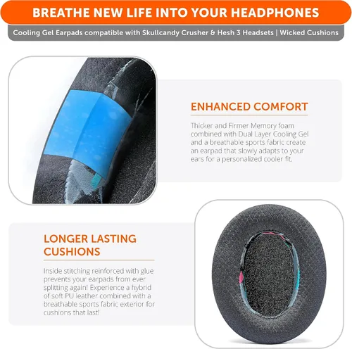 Vista 4 de WC Freeze Crusher - Almohadillas de gel refrescante compatibles con Skullcandy Crusher, de Wicked Cushions - Se ajustan a los auriculares Skullcandy