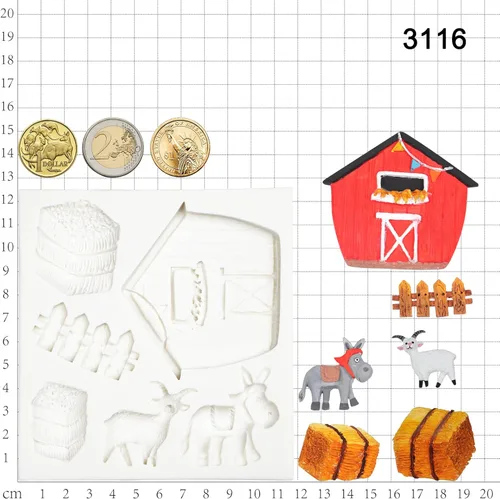 Vista 8 de Barn Animals - Moldes de silicona para decoración de pasteles, decoración de cupcakes, resina epoxi, arcilla polimérica, 2