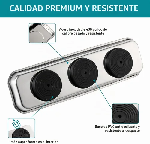 Vista 3 de Juego de 3 bandejas magnéticas de acero inoxidable para tornillos, enchufes, pernos, pasadores, mecánicos y automotrices