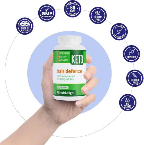 Vista 5 de Nutri-Align Complejo de biotina Hair Defence para Keto y ayuno 90 cápsulas Biotina para el crecimiento del cabello de alta resistencia - 2500
