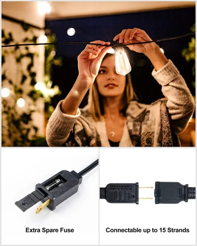 Vista 6 de Lightdot Guirnalda de luces LED para exteriores de 200 pies con 96 bombillas Edison vintage ST38 inastillables, luz colgante exterior impermeable