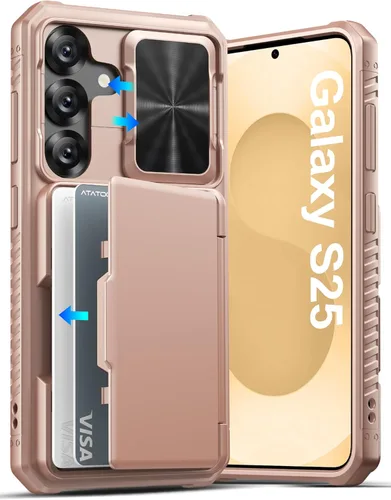 Vista 12 de ATATOO Funda tipo cartera para Samsung Galaxy S25, tarjetero integrado (3-5 tarjetas) [bloqueo RFID] y cubierta de cámara deslizante, protección
