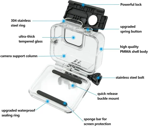 Vista 5 de Suptig Funda impermeable protectora para buceo subacuático compatible con GoPro Hero 8, color negro, resistente al agua, 196 pies (196.9 ft)