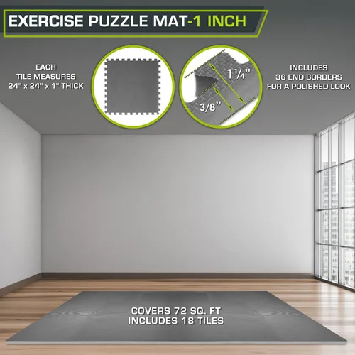 Vista 3 de ProsourceFit - Tapete de ejercicio extra grueso, azulejos entrelazados de espuma EVA para protección, suelo de entrenamiento acolchado, negro, 1