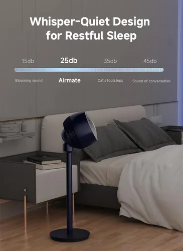 Vista 7 de AIRMATE Ventilador de pie para dormitorio, ventilador de pedestal de aspas de 9" con control remoto, motor DC, 12 velocidades, silencioso 25dB