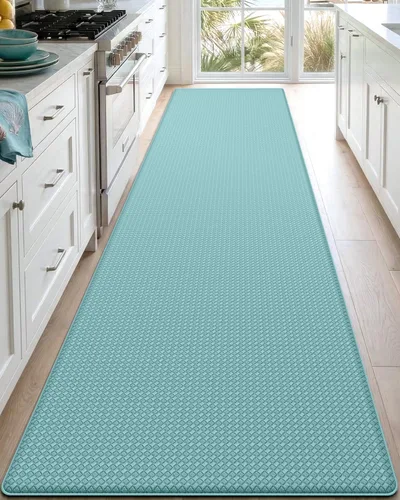 Vista 10 de DEXI - Tapetes de cocina acolchados antifatiga, 17 x 29 + 17 x 59 pulgadas, juego de 2, para pasillo, impermeables, acolchado de espuma Marrón