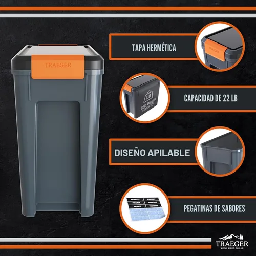 Vista 4 de Traeger Grills BAC637 Envase de almacenamiento de pellets Stay Dry con tapa de cierre, contenedor de pellets de madera con capacidad de 22lb