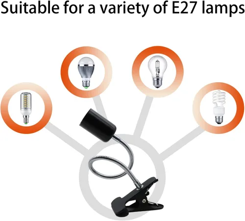Vista 5 de Soporte de Lámpara con Clip Ajustable Interruptor Luz de Clip Flexible Soporte de Lámpara con Clip Soporte de Lámpara de Escritorio con Clip Zócalo