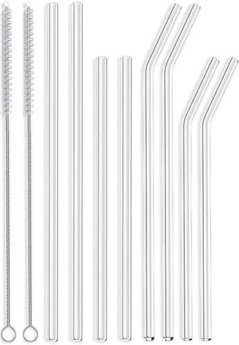 ALINK Paquete de 8 popotes de vidrio delgados de 0.276 in, reutilizables, transparentes, para vasos RTIC/YETI de 20 oz y 30 onzas, tarros Tervis,