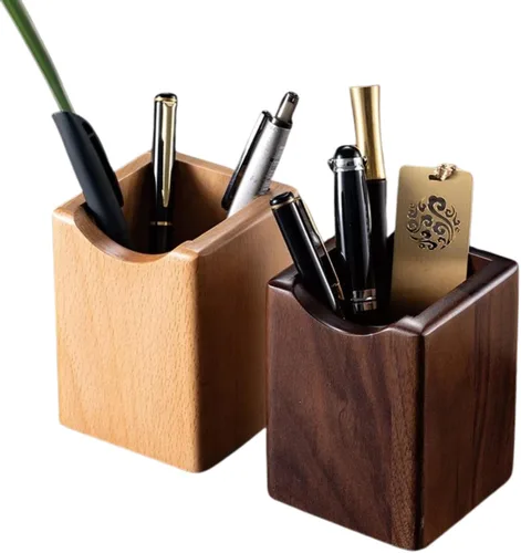 Paquete de 2 Soportes de Madera para Bolígrafos y Lápices Multiusos de Madera Natural Vaso para Lápices Organizador de Escritorio Caja de