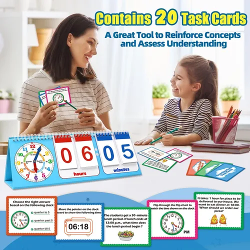 Vista 3 de Torlam Reloj de aprendizaje Rotafolio Colorido analógico y digital Reloj de enseñanza para niños, manipuladores de matemáticas 1er 2do grado