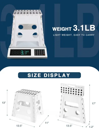 Vista 78 de Dyforce Taburete plegable de 17.5 pulgadas, capacidad de 400 libras, taburete plegable de plástico resistente para adultos, taburete con asa, fácil